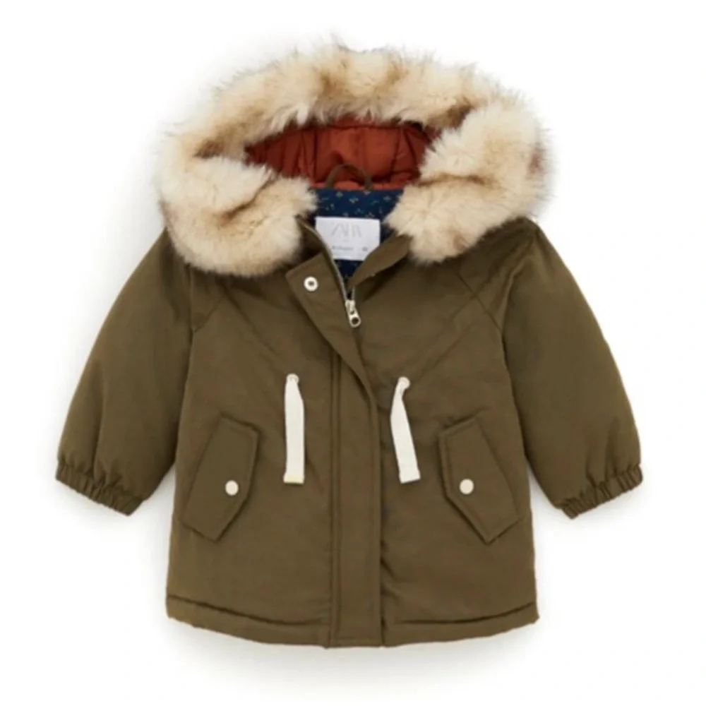 Zara Kids Boys Green Winter Jacket Coat Parka FUR COLLAR NOT INCLUDED - Picture 1 of 6